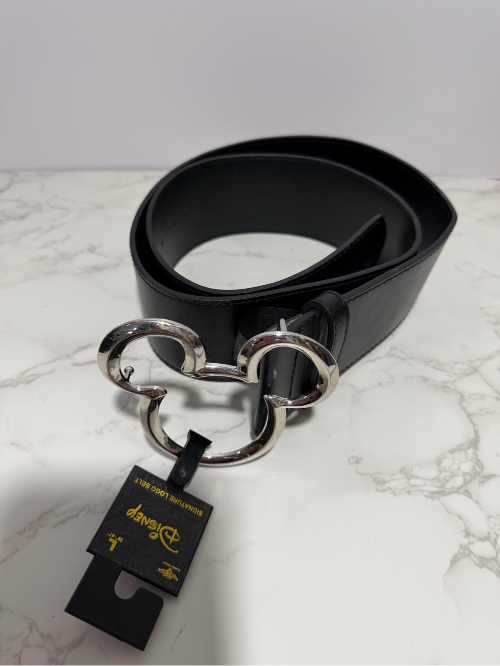 NWT Disney Black Wide Buckle Down Belt With Mickey Mouse Buckle -- L - Picture 3 of 6